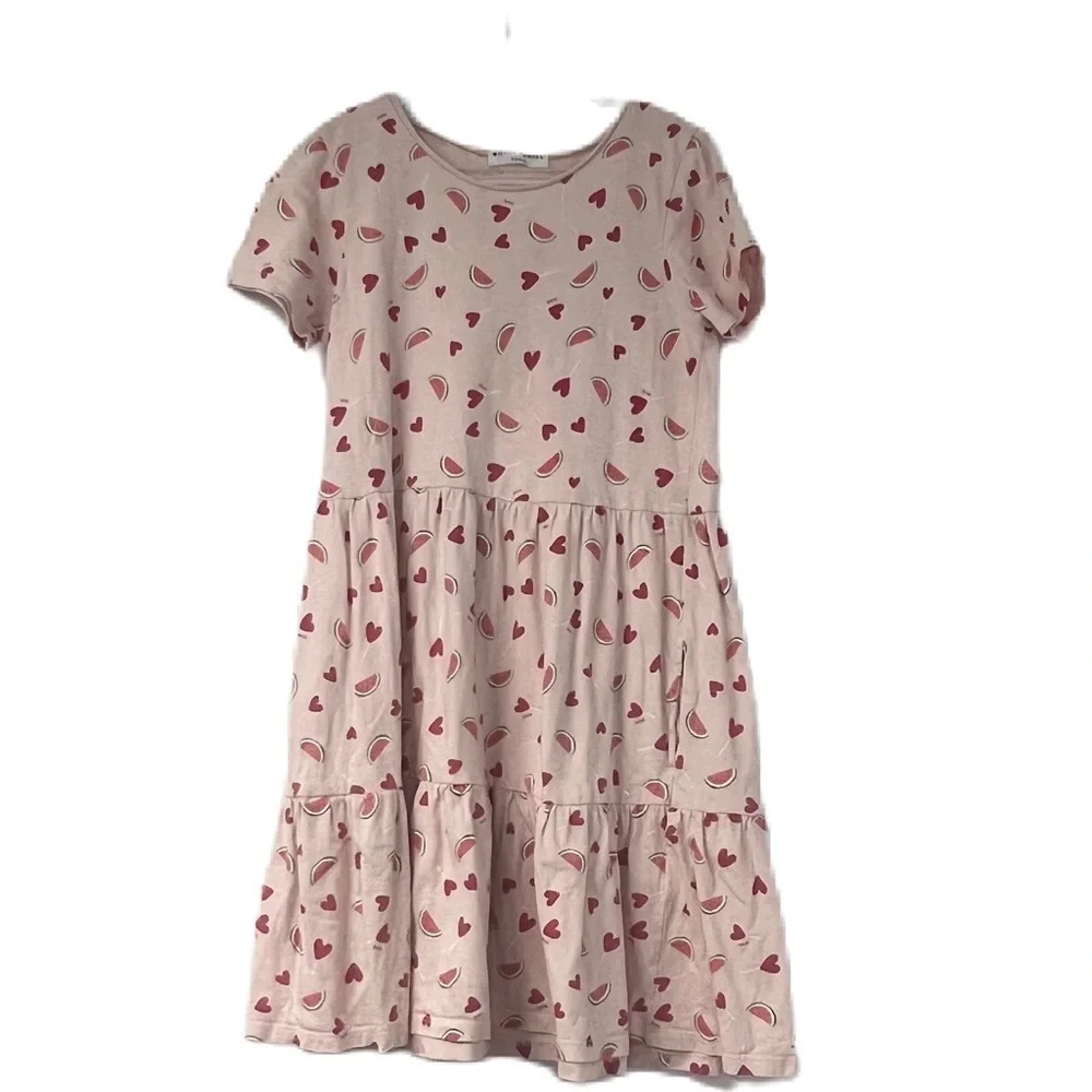 Sonia Rykiel girls shortsleeve sz 8 watermelon heart pink fun casual dress logo
